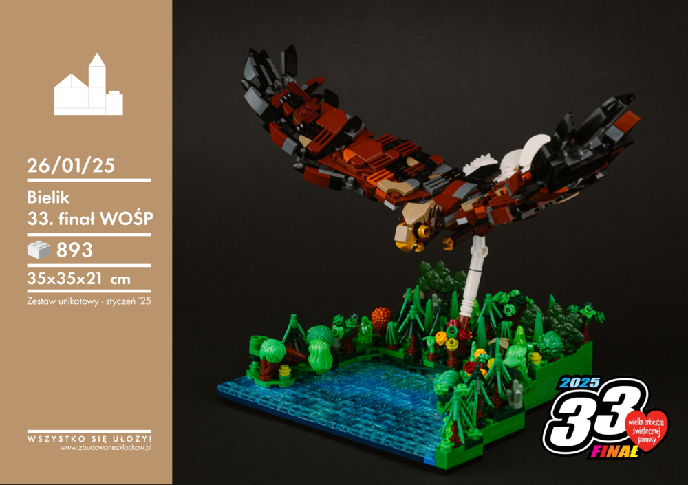 a bald eagle model made of Lego bricks