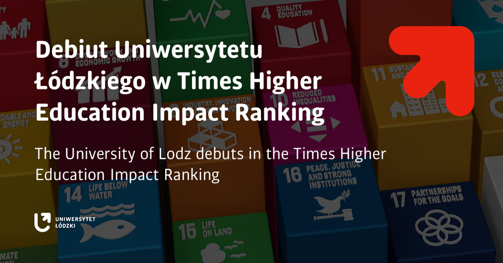 A graphic with a sentence: The University of Lodz debuts in the Times Higher Education Impact Ranking