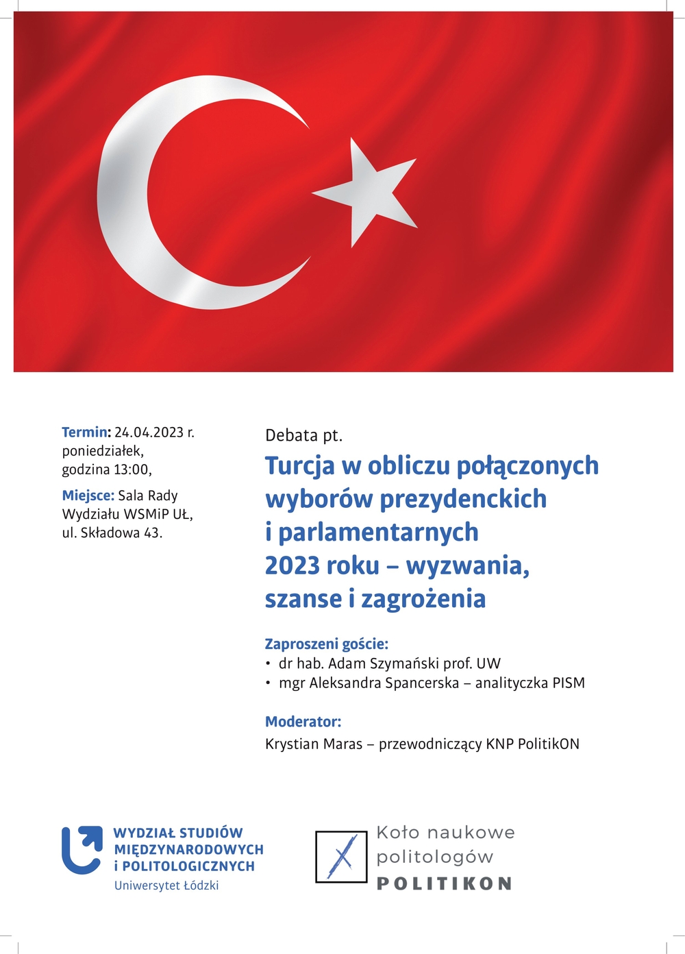 plakat informacyjny z flagą Turcji i logotypami