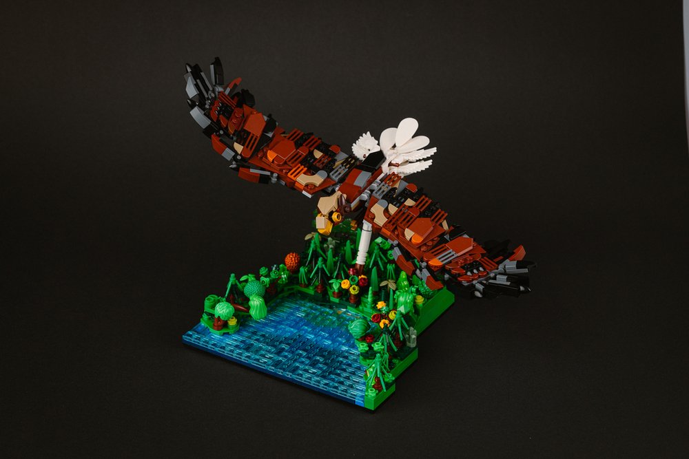 a bald eagle model made of Lego bricks