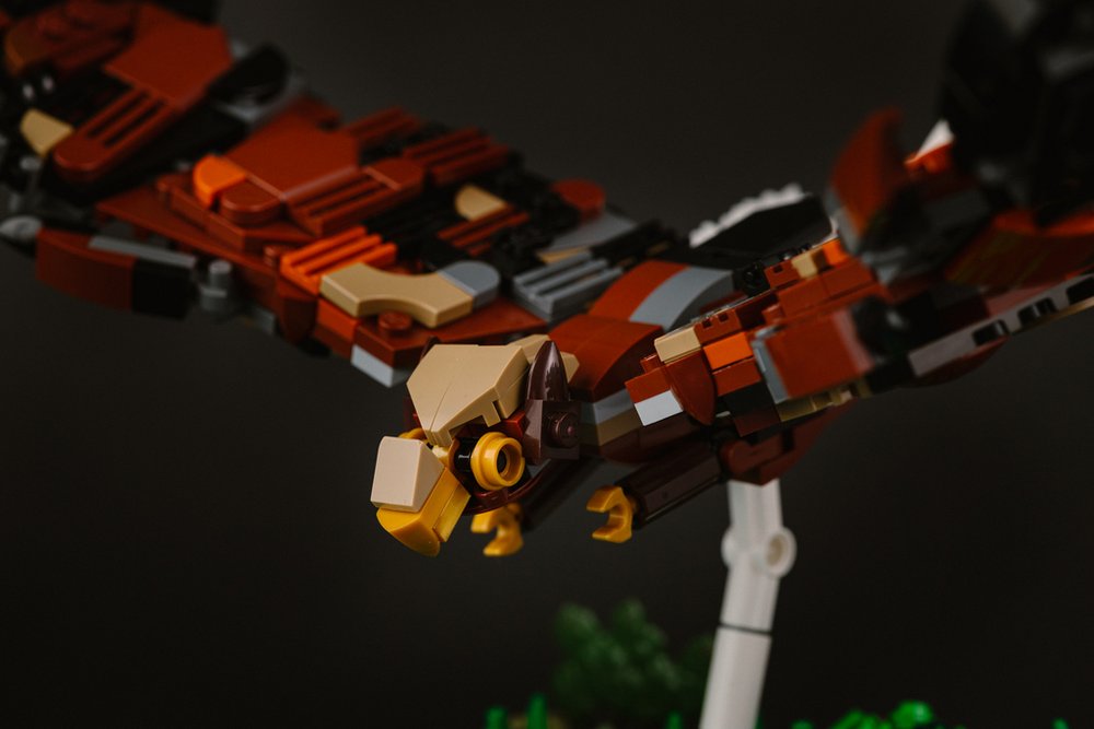 a bald eagle model made of Lego bricks