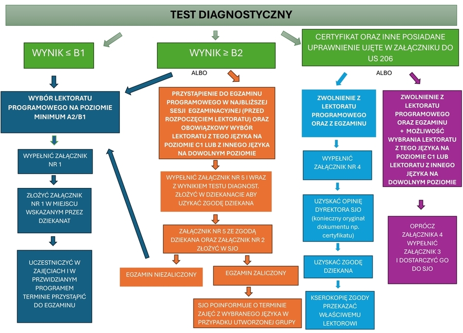 diagram prezentujący możliwości uczestnictwa w kursie języka obcego