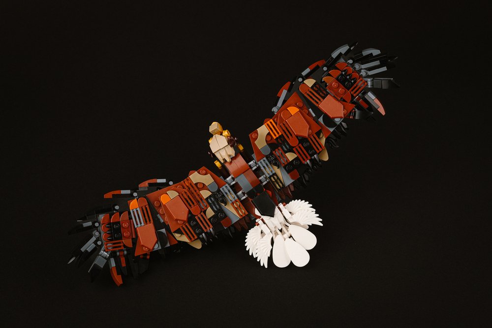 a bald eagle model made of Lego bricks
